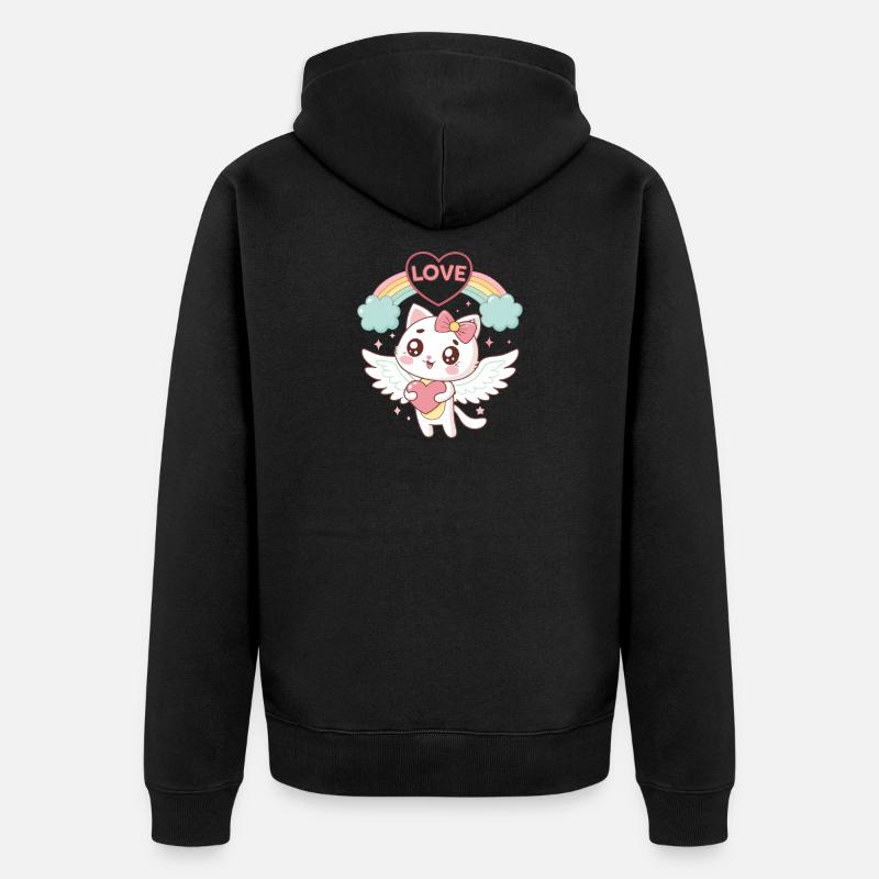 Chat ailé Arc en Ciel Amour - Veste à capuche bio Premium Unisexe - noir