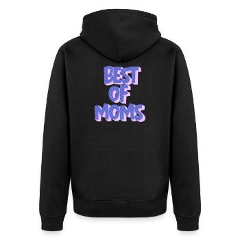 Best of Moms Typo Grafik - Unisex Premium Bio Zip Hoodie - Schwarz - Hinten - Nico (187cm)