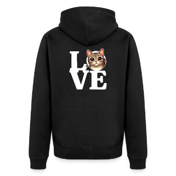 LOVE Tabby Cat Cat Lover Funny - Unisex Premium Organic Zip Hoodie - black - Back - Nico (187cm)