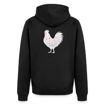 Hahn Blumen Aquarell - Unisex Premium Bio Zip Hoodie - Schwarz - Hinten - Nico (187cm)