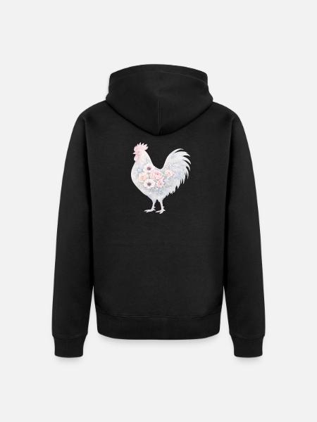 Hahn Blumen Aquarell - Unisex Premium Bio Zip Hoodie - Schwarz