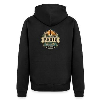 Retro Paris France Vintage Skyline Emblem - Unisex Premium Organic Zip Hoodie - black - Back - Nico (187cm)