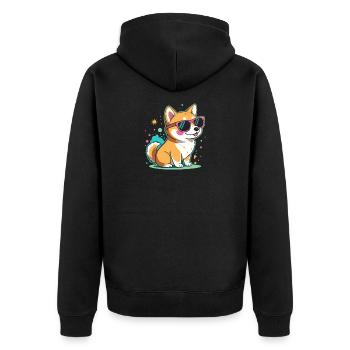 Coole Corgi-Sonnenbrillen - Unisex Premium Bio Zip Hoodie - Schwarz - Hinten - Nico (187cm)
