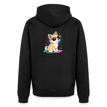 Corgi-Neon-Glänzende Brillen - Unisex Premium Bio Zip Hoodie - Schwarz - Hinten - Nico (187cm)