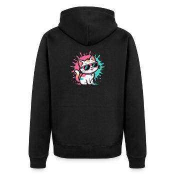 Bunte Katzen-Sonnenbrille - Unisex Premium Bio Zip Hoodie - Schwarz - Hinten - Nico (187cm)