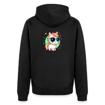Rainbow pony with glasses - Unisex Premium Organic Zip Hoodie - black - Back - Nico (187cm)