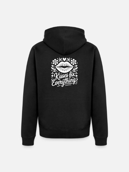 Kussmotiv mit Blumenrahmen - Unisex Premium Bio Zip Hoodie - Schwarz
