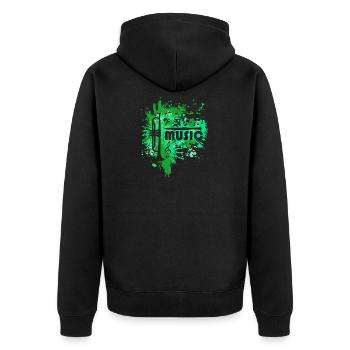 Grünes Trompete Splatter Musik - Unisex Premium Bio Zip Hoodie - Schwarz - Hinten - Nico (187cm)