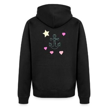 Pastellanker Doodle mit Herzen und Stern - Unisex Premium Bio Zip Hoodie - Schwarz - Hinten - Nico (187cm)