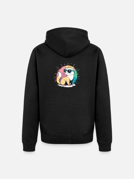 Cooler Cartoon-Frettchen mit blauer Brille - Unisex Premium Bio Zip Hoodie - Schwarz