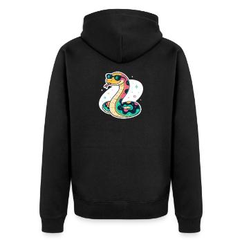 Bunte Schlange mit Sonnenbrille - Unisex Premium Bio Zip Hoodie - Schwarz - Hinten - Nico (187cm)