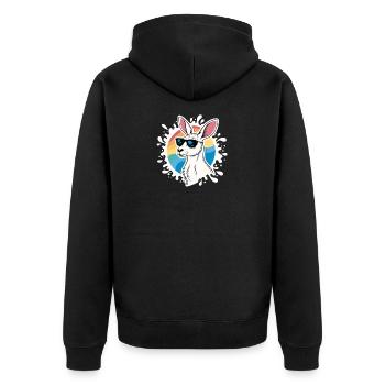 Cool Kangaroo – Retro-Stil & Sonnenbrille - Unisex Premium Bio Zip Hoodie - Schwarz - Hinten - Nico (187cm)