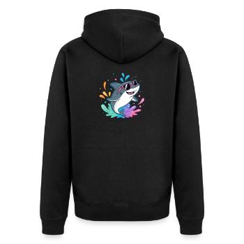 Shark Fun Bunter Surfer - Unisex Premium Bio Zip Hoodie - Schwarz - Hinten - Nico (187cm)