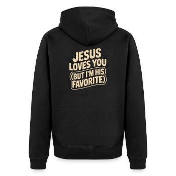 Jesus Loves You But I Am His Favorite - Unisex Premium Organic Zip Hoodie - black - Back - Nico (187cm)