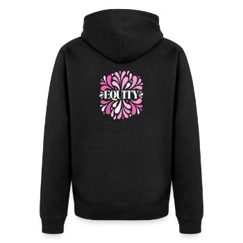 Gerechtigkeit in Weiß und leuchtendem Pink - Unisex Premium Bio Zip Hoodie - Schwarz - Hinten - Nico (187cm)