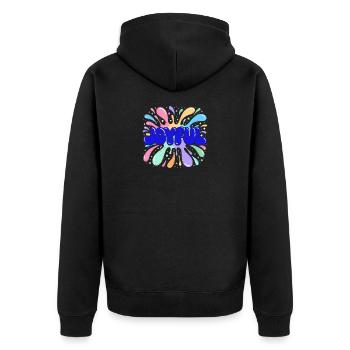 Joyful Bleu Éclats Multicolores - Veste à capuche bio Premium Unisexe - noir - Dos - Nico (187cm)