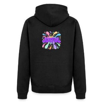 Explosion Joyeuse Couleurs violet - Unisex Premium Organic Zip Hoodie - black - Back - Nico (187cm)