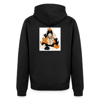 Katzenmama-Kaffee-Überleben - Unisex Premium Bio Zip Hoodie - Schwarz - Hinten - Nico (187cm)