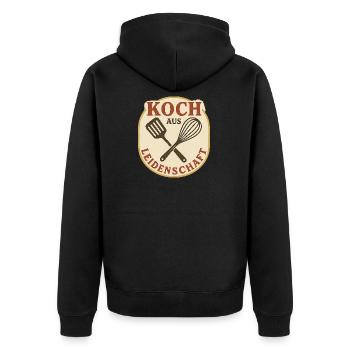 Koch aus Leidenschaft Vintage Patch - Unisex Premium Bio Zip Hoodie - Schwarz - Hinten - Nico (187cm)