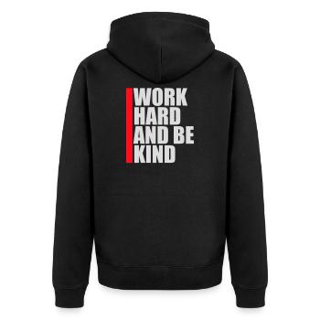 Travailler dur et être gentil Diligence inspirante Logo de la gentillesse - Veste à capuche bio Premium Unisexe - noir - Dos - Nico (187cm)