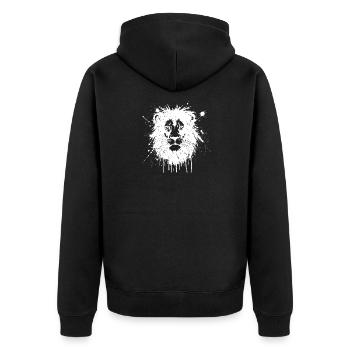 Weiß gespritzter Löwe - Unisex Premium Bio Zip Hoodie - Schwarz - Hinten - Nico (187cm)