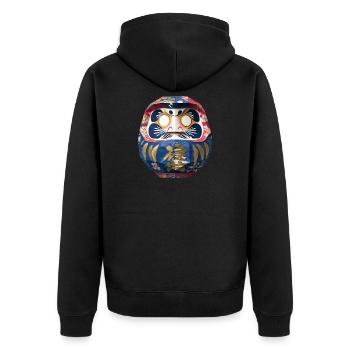 Bunter Daruma mit Blumenmuster Origami Daruma - Unisex Premium Bio Zip Hoodie - Schwarz - Hinten - Nico (187cm)