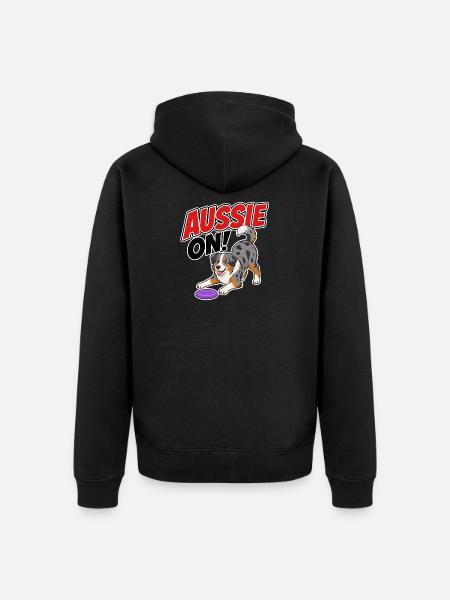 Aussie On! Playful Frisb Dog - Unisex Premium Organic Zip Hoodie - black