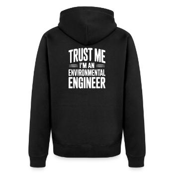 Vertrau mir, ich bin Umweltingenieur - Unisex Premium Bio Zip Hoodie - Schwarz - Hinten - Nico (187cm)