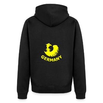 The power from Germany - Unisex Premium Organic Zip Hoodie - black - Back - Nico (187cm)