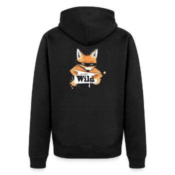 Fuchs mit einer Nachricht - Unisex Premium Bio Zip Hoodie - Schwarz - Hinten - Nico (187cm)