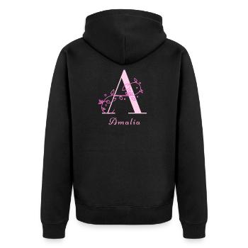 AMALIA Namensshirt Blumen Buchstabe Damen - Unisex Premium Bio Zip Hoodie - Schwarz - Hinten - Nico (187cm)