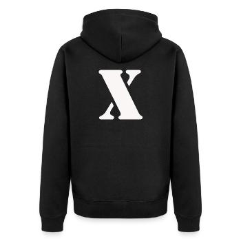 Conception minimale de la typographie en X symbole blanc - Veste à capuche bio Premium Unisexe - noir - Dos - Nico (187cm)
