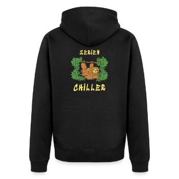 Serien Chiller - Unisex Premium Bio Zip Hoodie - Schwarz - Hinten - Nico (187cm)