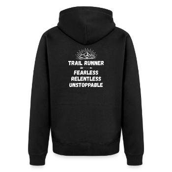 Coureur de trail - Intrépide. Implacable. Imparable. - Veste à capuche bio Premium Unisexe - noir - Dos - Nico (187cm)