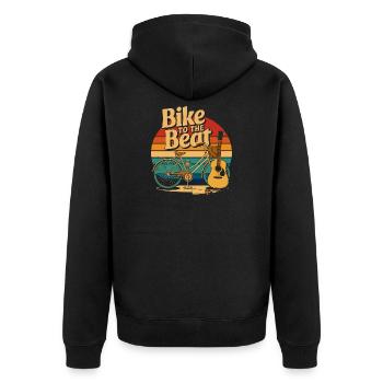 Mit dem Fahrrad zum Beat - Unisex Premium Bio Zip Hoodie - Schwarz - Hinten - Nico (187cm)