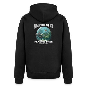 Plastik und Meer - Unisex Premium Bio Zip Hoodie - Schwarz - Hinten - Nico (187cm)