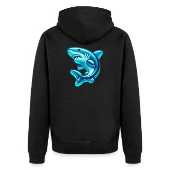 Hai - Unisex Premium Bio Zip Hoodie - Schwarz - Hinten - Nico (187cm)