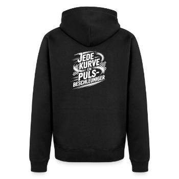 Jede Kurve ein Pulsbeschleuniger - Unisex Premium Bio Zip Hoodie - Schwarz - Hinten - Nico (187cm)