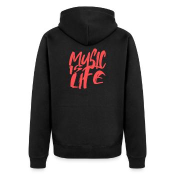 Musik ist Leben - Street Art Statement für Musiker - Unisex Premium Bio Zip Hoodie - Schwarz - Hinten - Nico (187cm)