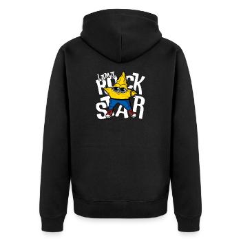 Funny Rock star Cartoon Star – Cool Music Lover - Unisex Premium Bio Zip Hoodie - Schwarz - Hinten - Nico (187cm)