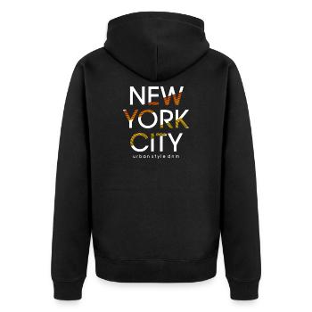 Lebendiger urbaner Stil von New York City - Unisex Premium Bio Zip Hoodie - Schwarz - Hinten - Nico (187cm)