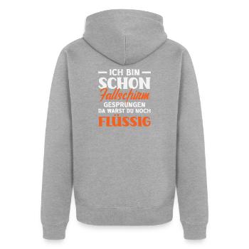 Alter Lustiger Fallschirmspringer Adrenalinjunkie - Unisex Premium Bio Zip Hoodie - Grau meliert - Hinten - Nico (187cm)