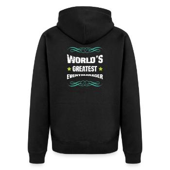 World's Greatest Event Manager - Unisex Premium Bio Zip Hoodie - Schwarz - Hinten - Nico (187cm)