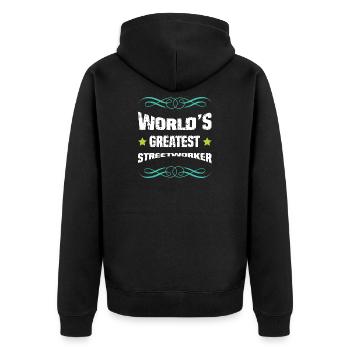 Weltbester Straßenarbeiter - Unisex Premium Bio Zip Hoodie - Schwarz - Hinten - Nico (187cm)