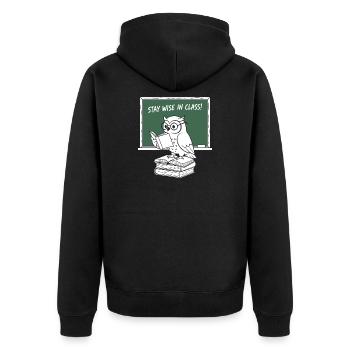 Wise owl reading in class - Unisex Premium Organic Zip Hoodie - black - Back - Nico (187cm)