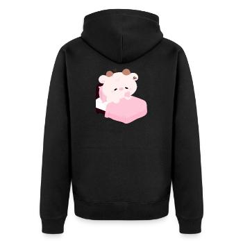 Schläfrige rosa Kuh Kawaii Schlafenszeit - Unisex Premium Bio Zip Hoodie - Schwarz - Hinten - Nico (187cm)