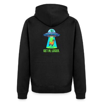 Get In Loser - Funny Llama Alien UFO - Unisex Premium Organic Zip Hoodie - black - Back - Nico (187cm)