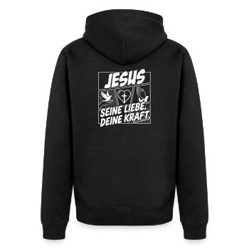 Motif du pouvoir de l’amour de Jésus - Veste à capuche bio Premium Unisexe - noir - Dos - Nico (187cm)