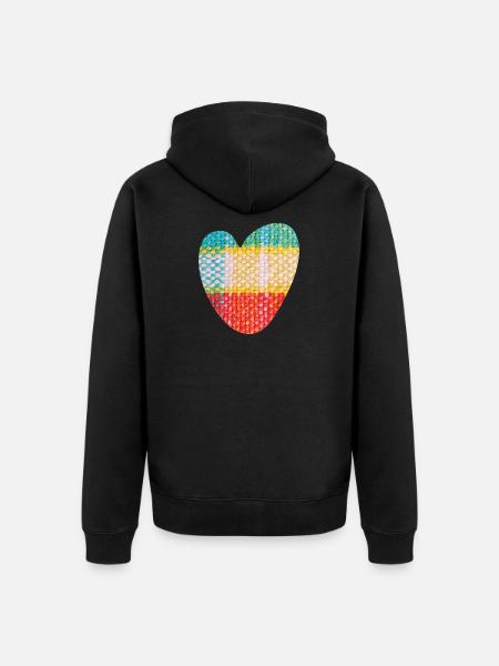 Hjerte Stoff Tekstil Kjærlighetsmønster Valentinsdag - Premium økologisk unisex-hettejakke - svart