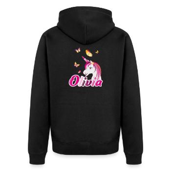 Olivia Licorne aux papillons - Veste à capuche bio Premium Unisexe - noir - Dos - Nico (187cm)